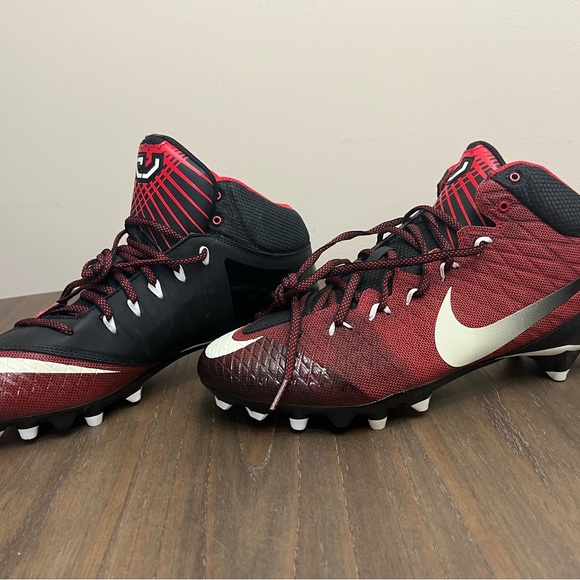Nike Mens CJ3 Pro TD Football Shoes Red Black 723976-610 Mid Top Size 12 - Picture 1 of 5